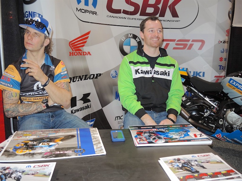 National Champs Jordan Szoke and Derrick Whyte at the Toronto Motorcycle Show a year ago; both will return to meet with visitors this Saturday, February 18.